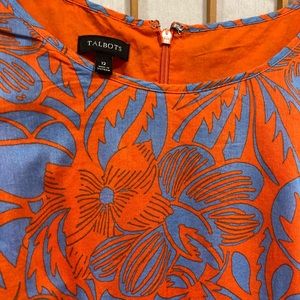 Talbots Women's Pleated Cotton A-Line Dress Orange Sleeveless Pockets- Size 12